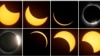 FILE - Kombinasi foto ini menunjukkan jalur matahari saat gerhana bulan total dekat Redmond, Oregon, 21 Agustus 2017. (AP/Ted S. Warren)