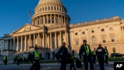 FILE - U.S. Capitol Police prepare for expected protests over the Israel-Hamas conflict, in Washington, Oct. 18, 2023.