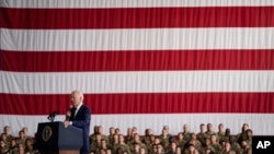 President Joe Biden speaks at Joint Base Elmendorf-Richardson to mark the anniversary of the Sept. 11 terrorist attacks, Sept. 11, 2023, in Anchorage, Alaska. 