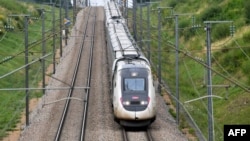 A high-speed train by French railway company SNCF travels on the Bordeaux-Paris route at reduced speed, at Chartres, northern France, July 26, 2024.