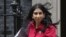 FILE - British Interior Minister Suella Braverman leaves 10 Downing Street to go to the Houses of Parliament in London, on May 22, 2023. Braverman said on Sept. 11, 2023, that the American Bully XL breed was "a clear and lethal danger."