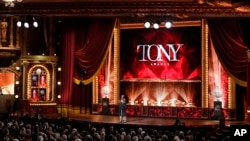 FILE - Host Ariana DeBose speaks at the 76th annual Tony Awards at the United Palace theater in New York, June 11, 2023. (Charles Sykes/Invision/AP)