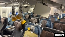 The interior of Singapore Airline flight SQ321 is pictured after an emergency landing at Bangkok's Suvarnabhumi International Airport, Thailand, May 21, 2024. 