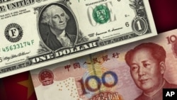 FILE: US one dollar bill and China 100 yuan note, on texture, partial graphic. Uploaded March 6, 2023.