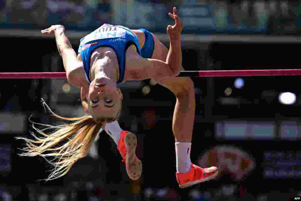 Finland's Heta Tuuri competes in the women's high jump qualification during the World Athletics Championships at the National Athletics Centre in Budapest.