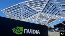 Tanda gedung perkantoran Nvidia di Santa Clara, California, Rabu, 7 Agustus 2024. (Jeff Chiu/AP)