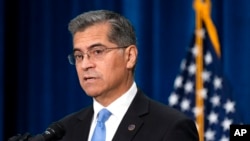 FILE - Health and Human Services Secretary Xavier Becerra speaks at a news conference, Oct. 18, 2022, in Washington. The Biden administration said Feb. 27, 2023, that it would crack down on the exploitation of migrant children in the labor force.