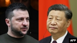 资料照：乌克兰总统泽连斯基（左）与中国领导人习近平