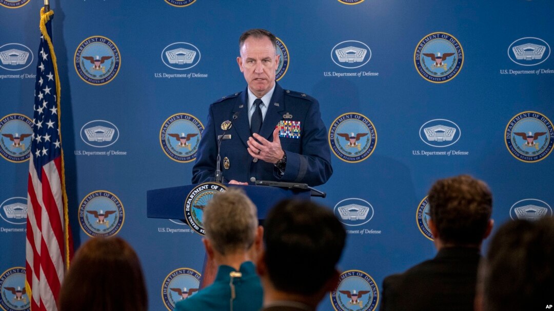 FILE - Pentagon spokesman US Air Force Brig. Gen. Patrick Ryder speaks during a media briefing at the Pentagon, March 24, 2023. 