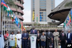 Kenyan President William Ruto addresses delegates during the closing session of the Africa Climate Summit at the Kenyatta International Convention Centre in Nairobi, Sept. 6, 2023.