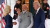 El presidente Joe Biden y la primera dama Jill Biden dan la bienvenida al primer ministro de la India, Narendra Modi, a la Casa Blanca para una cena privada, el 21 de junio de 2023, en Washington.