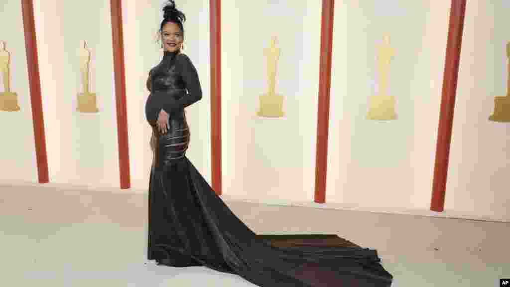 Rihanna arrives at the Oscars on Sunday, March 12, 2023, at the Dolby Theatre in Los Angeles. (Photo by Jordan Strauss/Invision/AP)