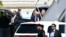 Former President Donald Trump (C) boards his plane at Palm Beach International Airport in West Palm Beach, Florida, April 3, 2023.