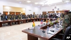 FILE - The defense chiefs of ECOWAS countries — excluding Mali, Burkina Faso, Chad, Guinea and Niger — gather in Accra, Ghana, to discuss the situation in Niger, Aug. 17, 2023. Niger, along with Mali and Burkina Faso, announced their departure from the bloc last week. 