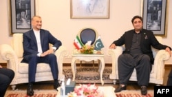 This handout photo taken on Aug. 3, 2023, shows Pakistan's Foreign Minister Bilawal Bhutto Zardari, right, meeting with Iranian counterpart Hossein Amir-Abdollahian at the foreign ministry in Islamabad. (AFP/Ministry of Foreign Affairs of Pakistan)
