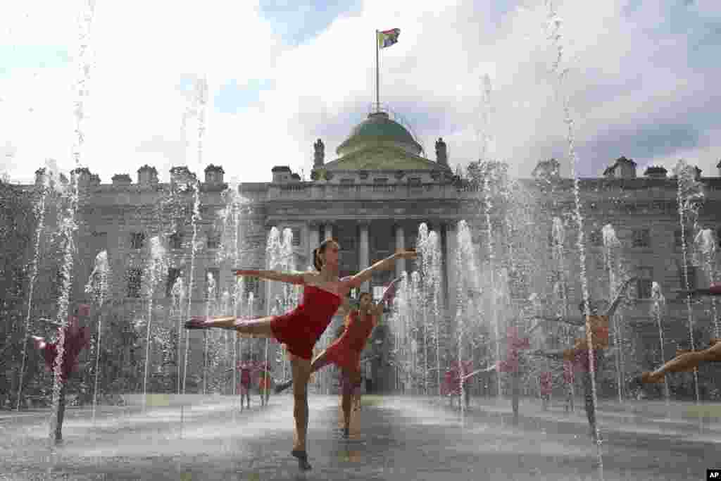 Dancers from Shobana Jeyasingh Dance rehearse Counterpoint in the fountains at Somerset House ahead of this weekend&#39;s performances as part of Westminster City Council&#39;s Inside Out Festival, in London.