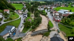 A flooded area is seen in the village Stahovica, near the town of Kamnik, Slovenia, on Aug. 4, 2023.