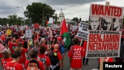 Pro-Palestinian demonstrators gather on the day of Israeli Prime Minister Benjamin Netanyahu's address to a joint meeting of Congress, on Capitol Hill in Washington, July 24, 2024.