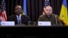 US Secretary of Defense Lloyd Austin and Ukrainian Defense Minister Rustem Umerov attend a meeting of the Ukraine Defense Contact Group at the American military's Ramstein Air Base, Germany, March 19, 2024. 