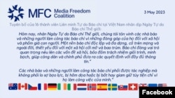 Tuyên bố về Ngày Tự do Báo chí Thế giới 3/5 của các phái đoàn ngoại giao phương Tây tại Việt Nam. Photo Facebook Đại sứ quán Canada tại Việt Nam.