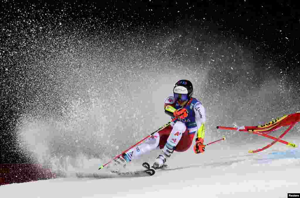 Austria's Patrick Feurstein competes during the men's giant slalom event of the FIS Alpine Skiing World Cup in Schladming, Austria, Jan. 23, 2024.