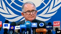 FILE - Richard Bennett, U.N. special rapporteur on human rights in Afghanistan, speaks during a news conference in Kabul, May 26, 2022.