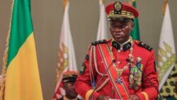 FILE—Gabon's new strongman General Brice Oligui Nguema speaks as he is inaugurated as Gabon's interim President, in Libreville on September 4, 2023.