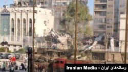 تصاویری از تخریب کامل کنسولگری جمهوری اسلامی ایران در دمشق بر اثر حمله منتسب به اسرائیل. دوشنبه ۱۳ فروردین ۱۴۰۳