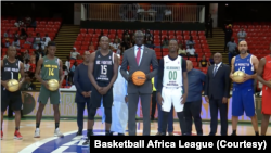 Screen grab of the Basketball Africa League's season three opener between the ABC Fighters of Ivory Coast and Senegal's AS Douanes on March 11, 2023.