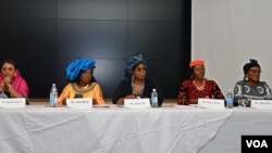Quelques oratrices à la conférence “Femme africaine, vie de famille et entrepreneuriat”, organisée par les Africaines entrepreneures de la diaspora francophone à Washington, le 11 mars 2023. (Photo Nanythe Talani/VOA)