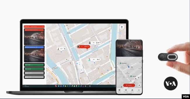 PhoneCam, kamera tubuh seukuran pemantik api sekali pakai yang didukung oleh kecerdasan buatan. (VOA/Julie Taboh)