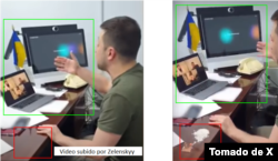 Comparación entre el video subido por Zelenskyy y la secuencia manipulada.