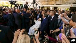 Pope Francis leaves the Agostino Gemelli University Polyclinic in Rome, nine days after undergoing abdominal surgery. 