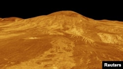 A computer-generated 3D model of Venus' surface provided by NASA's Jet Propulsion Laboratory shows the volcano Sif Mons, which exhibits signs of ongoing activity. (NASA/JPL/Handout via REUTERS)