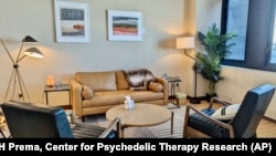 FILE - This photo provided by the Center for Psychedelic Therapy Research shows a Yehuda Lab MDMA-assisted therapy treatment room at the James J. Peters Department of Veterans Affairs Medical Center in the Bronx borough of New York.