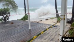 A view of cyclone Freddy in Belle Mare, Mauritius, February 20, 2023 in this screengrab obtained from a social media video. (Laura Edwards/via Reuters)