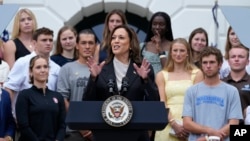 Vice President Kamala Harris speaks from the South Lawn of the White House in Washington, Monday, July 22, 2024. This is her first public appearance since President Joe Biden endorsed her to be the next presidential nominee of the Democratic Party. (AP Photo/Susan Walsh)