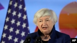 U.S. Treasury Secretary Janet Yellen speaks during a press conference at the G-20 financial conclave on the outskirts of Bengaluru, India, Feb. 23, 2023.