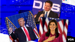 Kuri iyo foto hariko: Donald Trump, DeSantis hamwe na Nikki Haley.