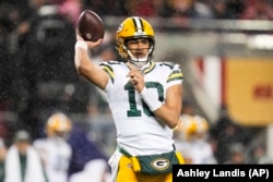 FILE - Green Bay Packers quarterback Jordan Love throws during an NFL football game Jan. 21, 2024, in Inglewood, Calif. (AP Photo/Ashley Landis, file)