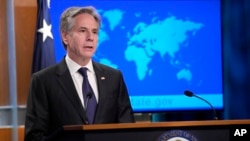 Secretary of State Antony Blinken speaks about the recently released 2023 Country Reports on Human Rights Practices during a briefing at the State Department in Washington, April 22, 2024. 