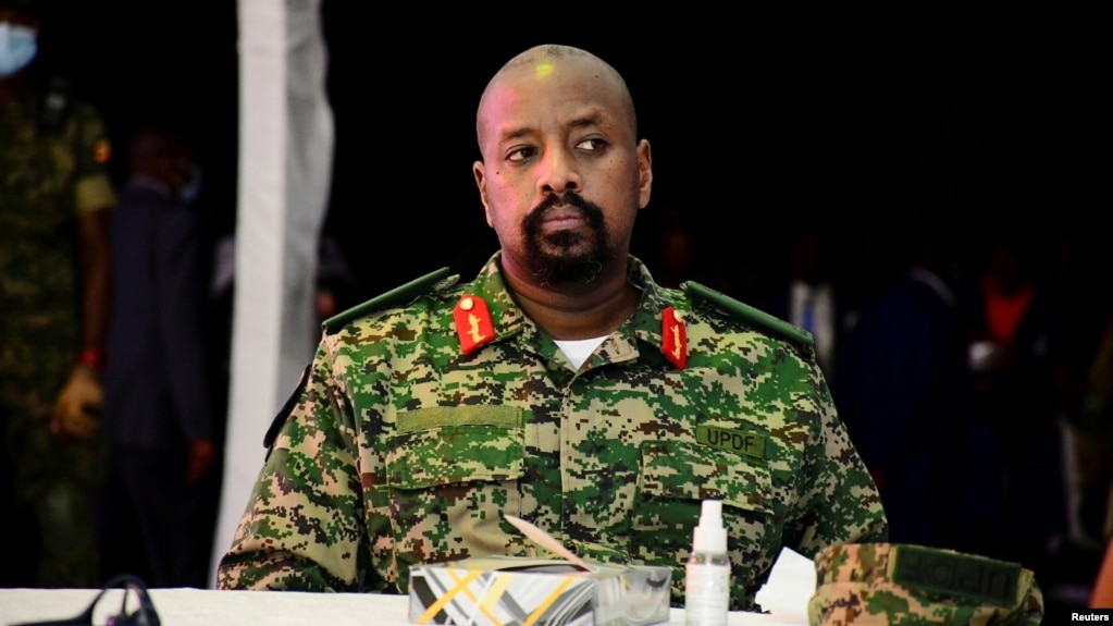 FILE - Lt. General Muhoozi Kainerugaba, the son of Uganda's President Yoweri Museveni, attends an event in Entebbe, Uganda, May 7, 2022.