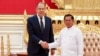 FILE - In this handout photo released by Russian Foreign Ministry Press Service, Myanmar State Administration Council Chairman Senior General Min Aung Hlaing, right, and Russian Foreign Minister Sergey Lavrov pose during their meeting in Naypyitaw, Myanmar, Aug. 3, 2022.