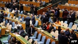 UN General Assembly delegates wait for the election results of new members to the Human Rights Council, at UN headquarters in New York City, Oct. 10, 2023.