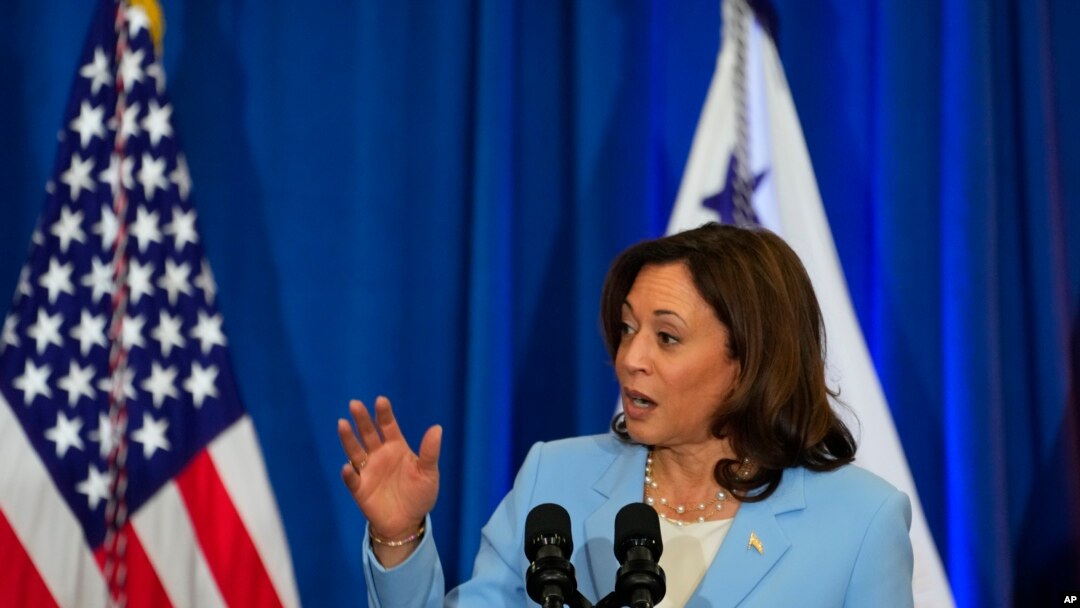 Vice President Kamala Harris gives remarks ahead of the one-year anniversary of the Biden administration's Inflation Reduction Act at McKinstry, Aug. 15, 2023, in Seattle. 