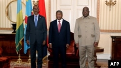 Le président angolais Joao Lourenço entourés de ses homologues rwandais et congolais Paul Kagame et Felix Tshisekedi.