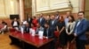 Opozicione stranke koje organizuju proteste "Srbija protiv nasilja", potpisale su u parlamentu sporazum "Dogovor za pobedu (Foto: Fonet)