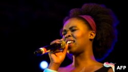 FILE - South African singer and songwriter Zahara performs at the Cape Town International Jazz Festival on March 31, 2012, in Cape Town. 