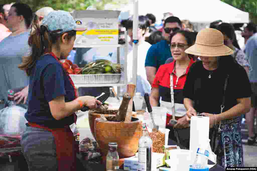 People participated in Songkran Festival at WAT Thai Washington. D.C, April 16, 2023.