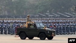 资料照片：缅甸军政府敏昂莱上将在内比都参加缅甸武装部队日纪念活动。(2023年3月27日）